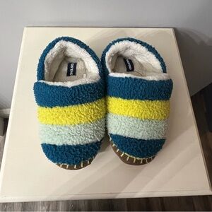 Lands end kids slippers furry blue yellow & mint green‎ unisex 2